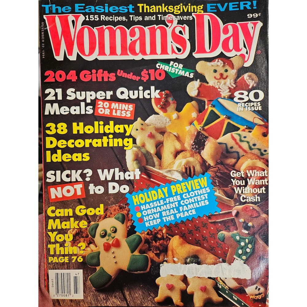 Vintage Woman's Day Magazine November 22 1994 Holiday Recipes Decorating 90s